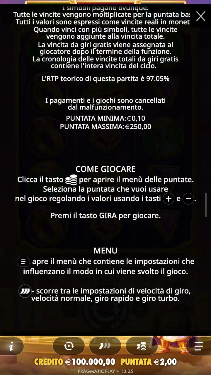 Regole di Gates of Olympus POP nella demo ufficiale: RTP teorico 97,05%, puntata minima 0,10 euro e massima 250 euro